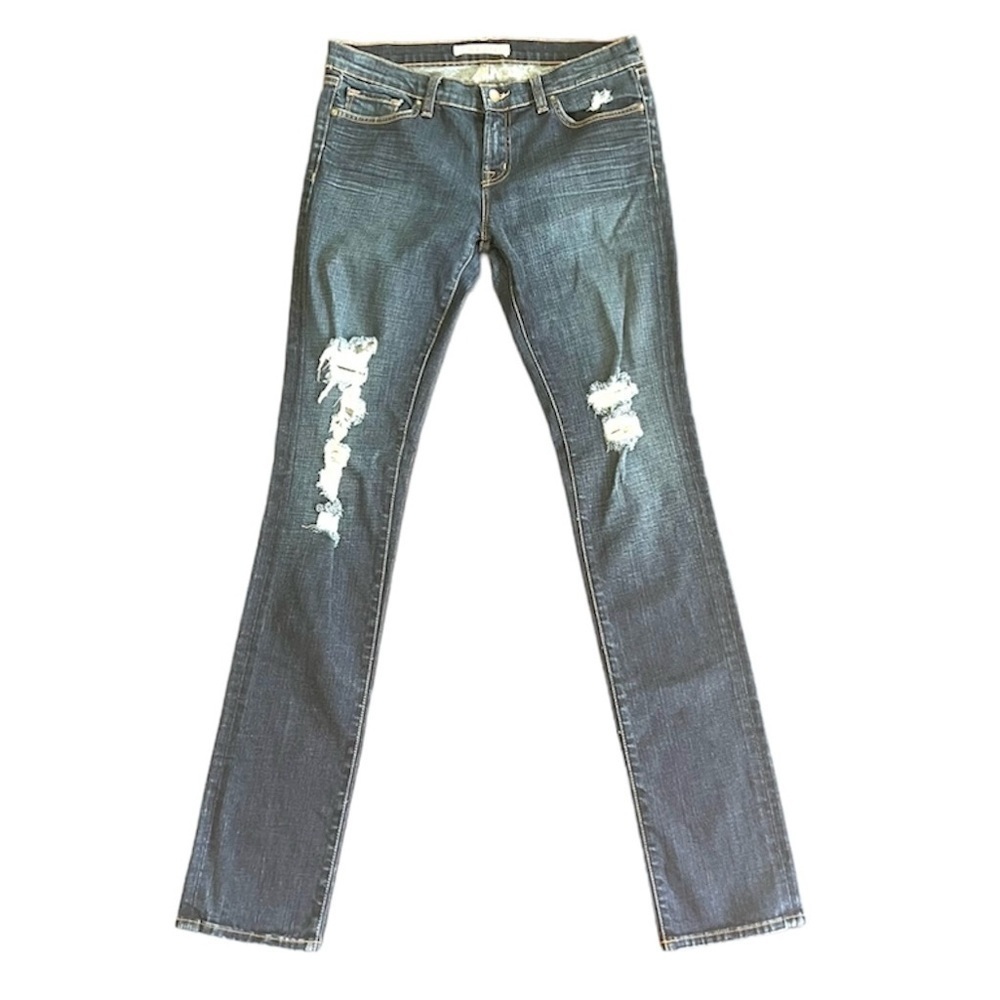 ANTHROPOLOGIE J Brand Denim Low Rise Pencil Leg Jeans Distressed Size 30